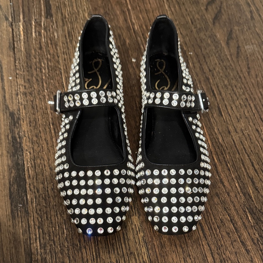Sam Edelman Black Rhinestone Mary Jane Flats